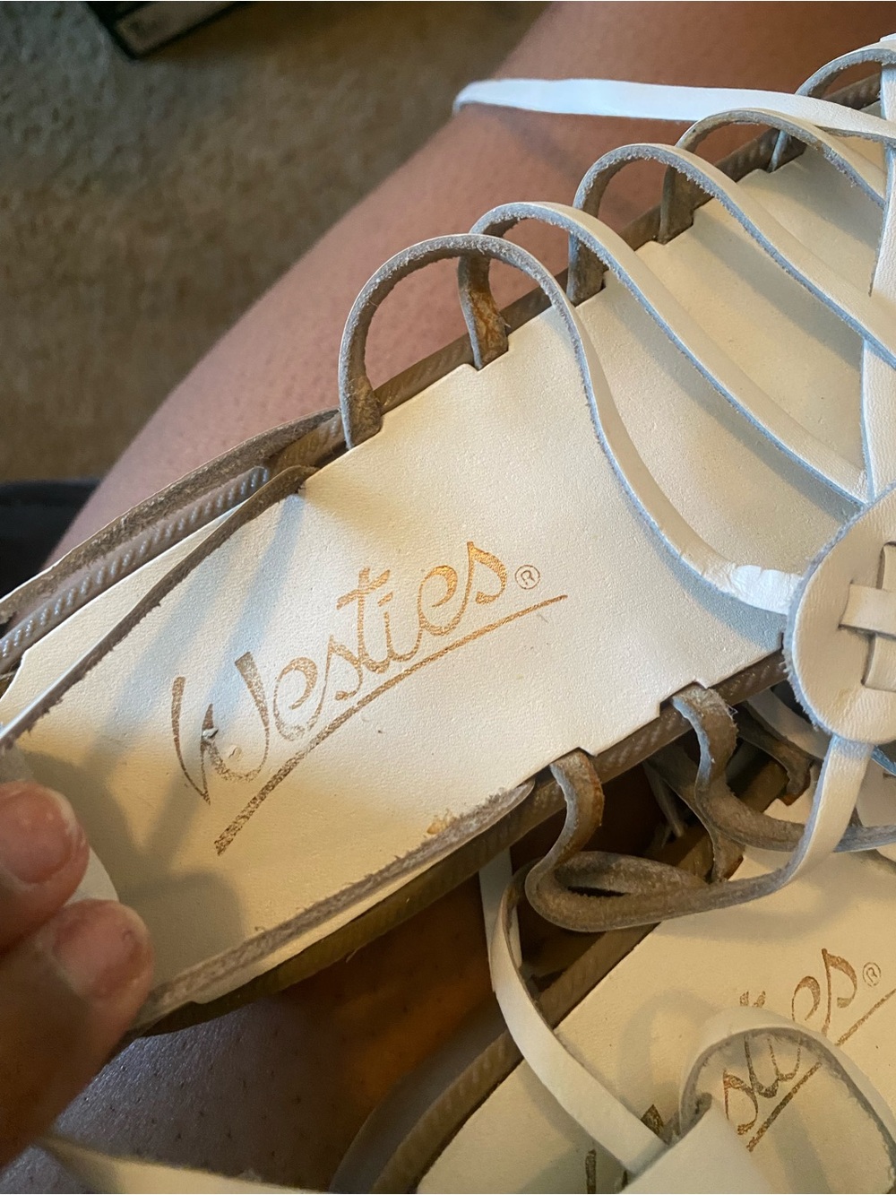 Westies White Strappy Leather Slide Sandals